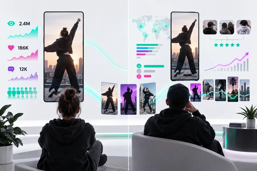 Arbeitsbereich für TikTok-Analyse mit Rechner